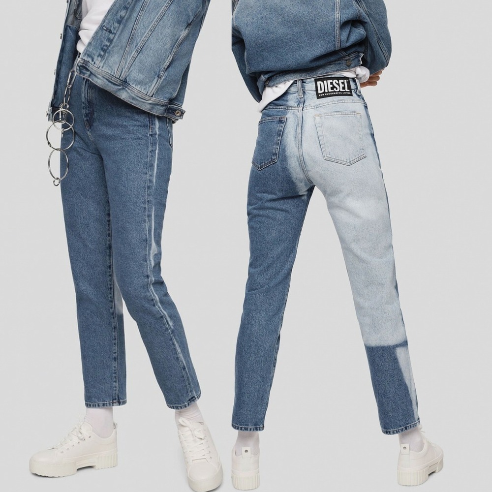 Diesel Two Tone Womens Jeans Blue Size 25 x 32 Denim Straight Leg High Rise